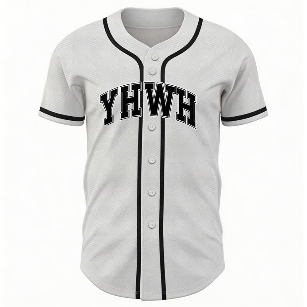 Christianartworkshop Camiseta de béisbol YHWH Varsity de malla con botones frontales - Blanco - 5XL - image 0