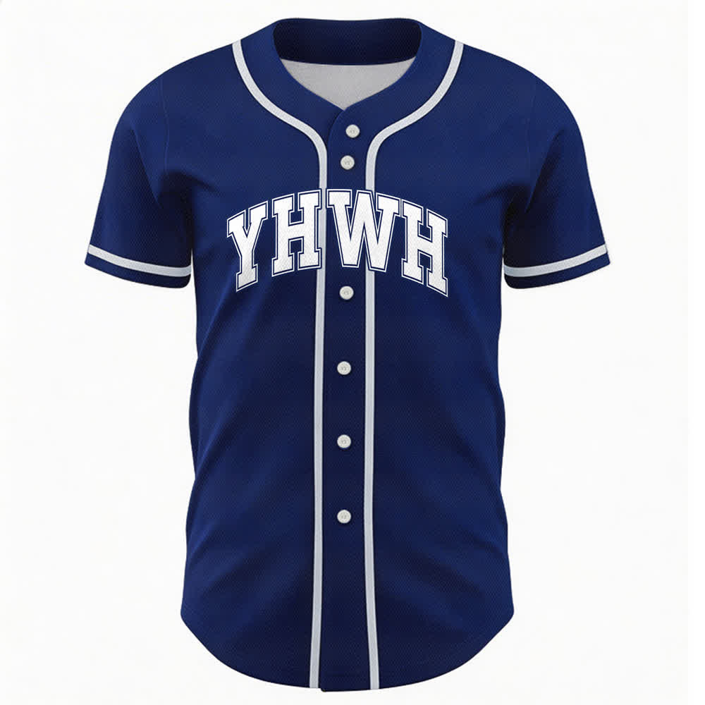 Camiseta de béisbol universitaria con botones frontales YHWH de Christianartworkshop - Marina de guerra - 5XL - image 15