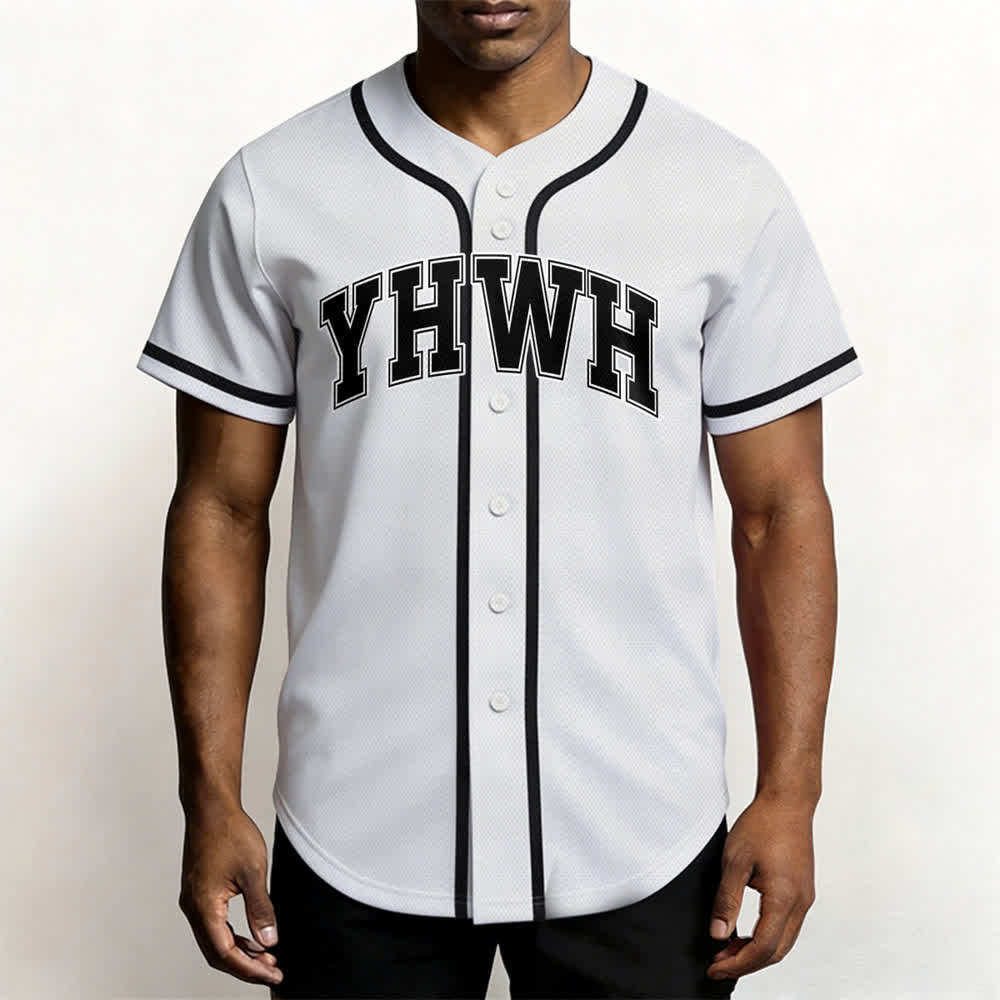 Camiseta de béisbol universitaria con botones frontales YHWH de Christianartworkshop - image 2