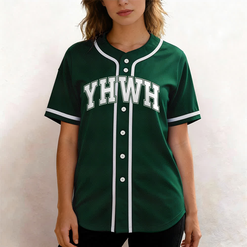 Camiseta de béisbol universitaria con botones frontales YHWH de Christianartworkshop - image 10
