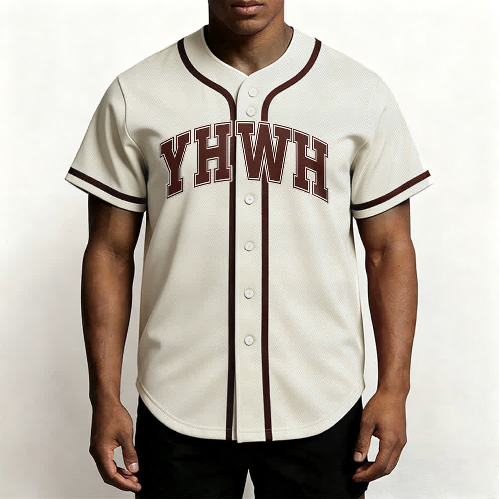 Camiseta de béisbol universitaria con botones frontales YHWH de Christianartworkshop - image 8
