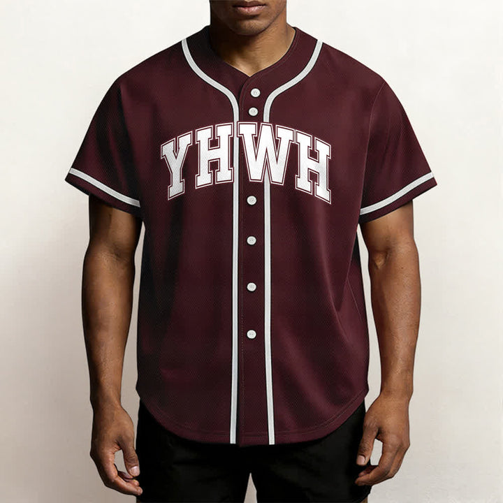Camiseta de béisbol universitaria con botones frontales YHWH de Christianartworkshop - image 14
