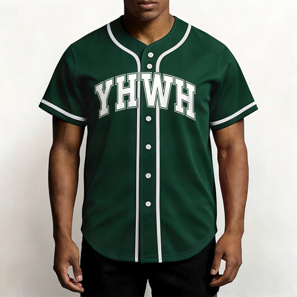 Camiseta de béisbol universitaria con botones frontales YHWH de Christianartworkshop - image 11