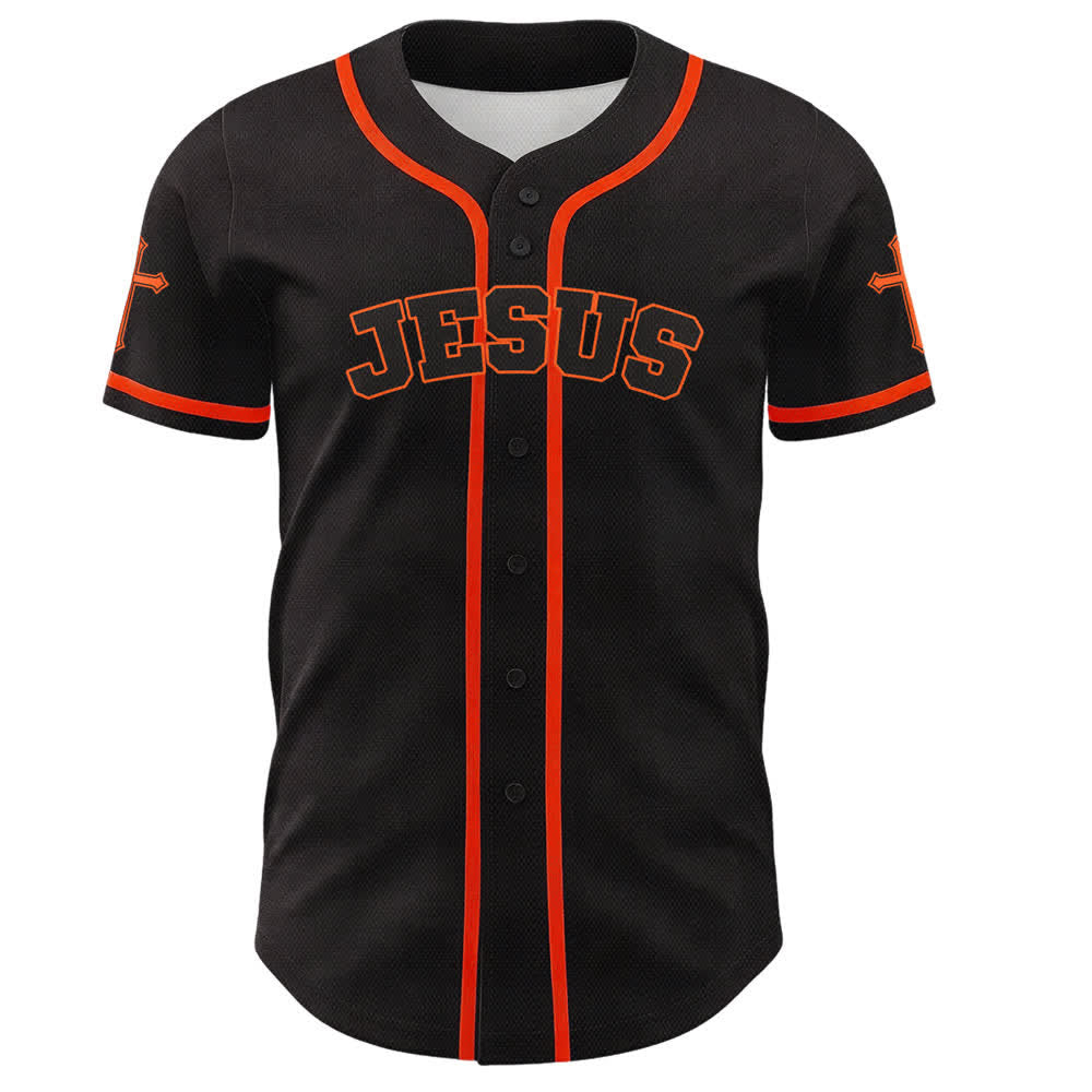 Camiseta de béisbol negra con botones y armadura de león de Christianartworkshop con Jesús. - image 23