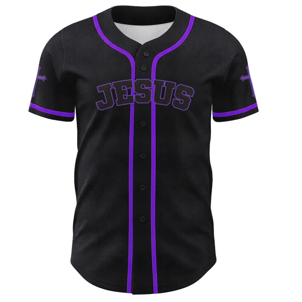 Camiseta de béisbol negra con botones y armadura de león de Christianartworkshop con Jesús. - image 58