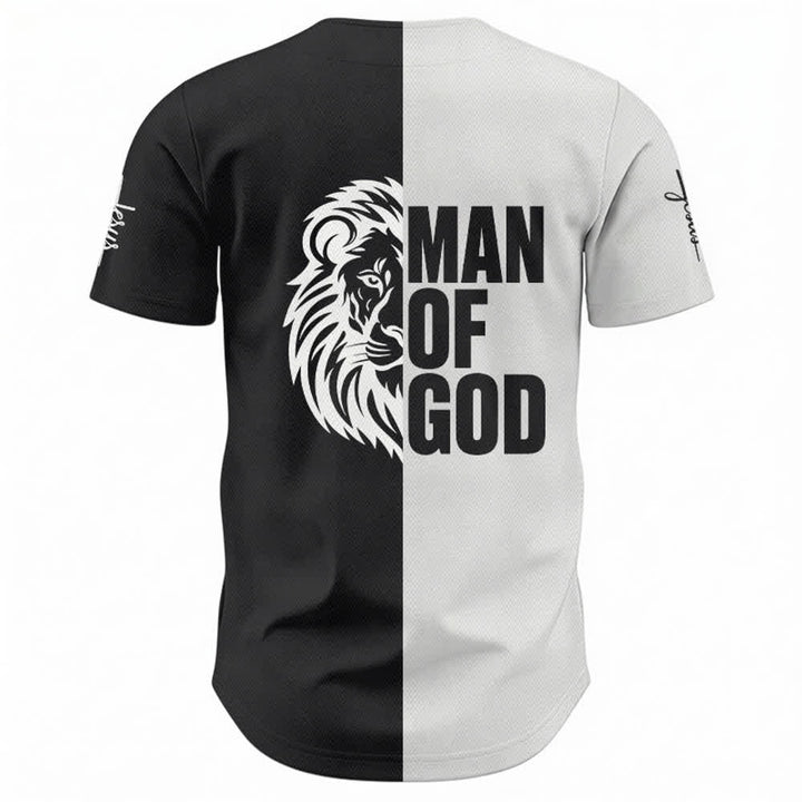 Camiseta de béisbol dividida en blanco y negro de Christianartworkshop Niño de Dios - image 1