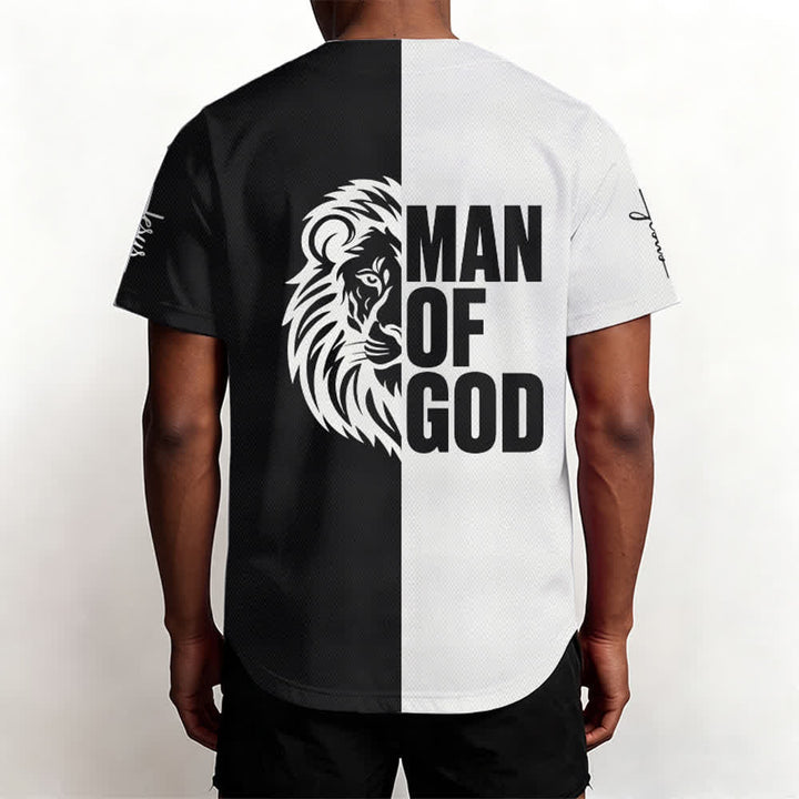 Camiseta de béisbol dividida en blanco y negro de Christianartworkshop Niño de Dios - image 5