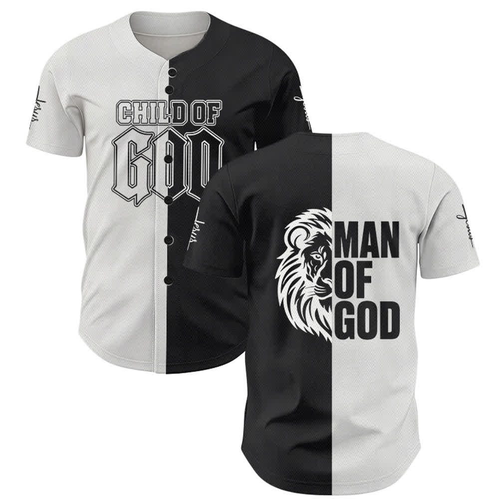 Camiseta de béisbol dividida en blanco y negro de Christianartworkshop Niño de Dios - 5XL - image 0
