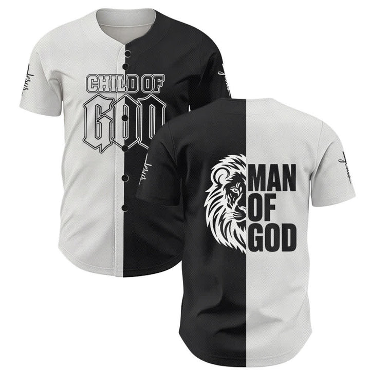 Camiseta de béisbol dividida en blanco y negro de Christianartworkshop Niño de Dios - 5XL - image 0