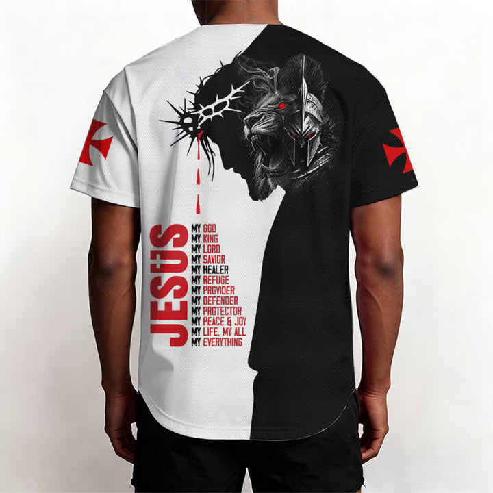 Camiseta de béisbol de Lion Street con diseño de Jesús y espinas en tonos divididos de Christianartworkshop - image 6