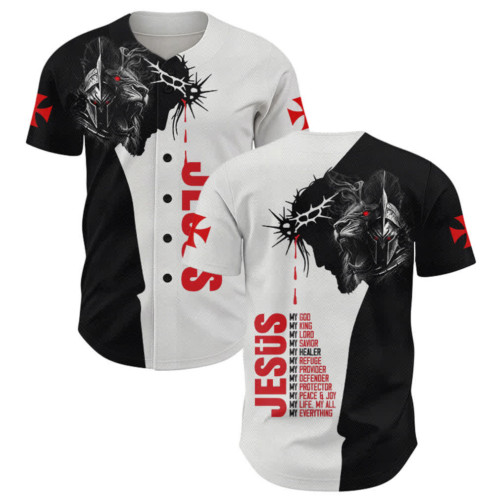 Camiseta de béisbol de Lion Street con diseño de Jesús y espinas en tonos divididos de Christianartworkshop - 5XL - image 0