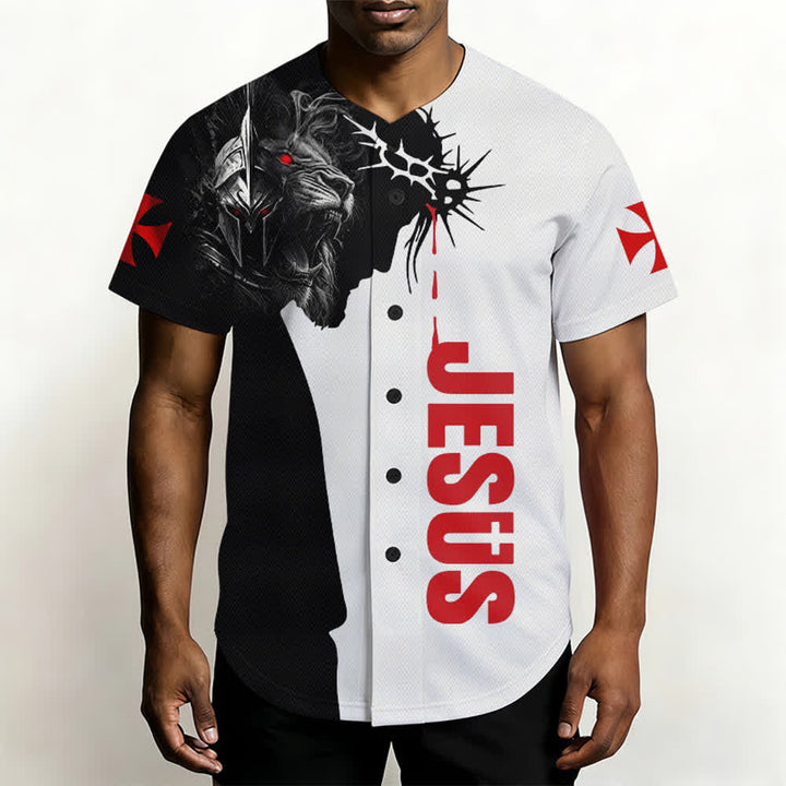 Camiseta de béisbol de Lion Street con diseño de Jesús y espinas en tonos divididos de Christianartworkshop - image 5