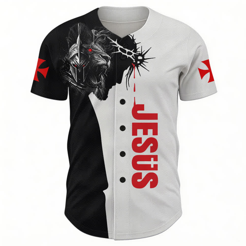 Camiseta de béisbol de Lion Street con diseño de Jesús y espinas en tonos divididos de Christianartworkshop - image 2