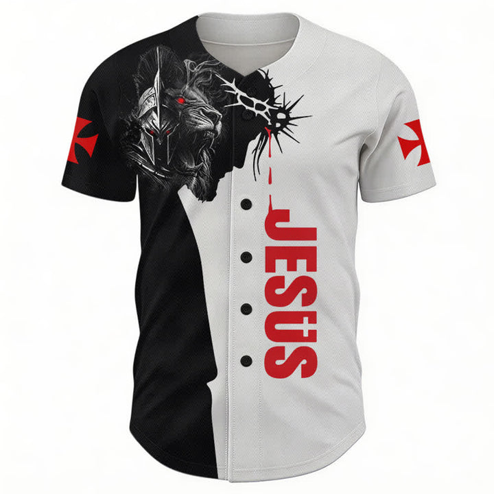 Camiseta de béisbol de Lion Street con diseño de Jesús y espinas en tonos divididos de Christianartworkshop - image 2