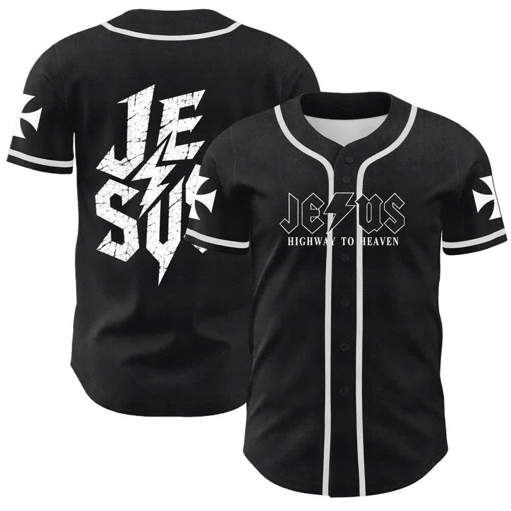 Christianartworkshop Camiseta de béisbol negra desgastada "Jesus Highway To Heaven" - Blanco - 5XL - image 0