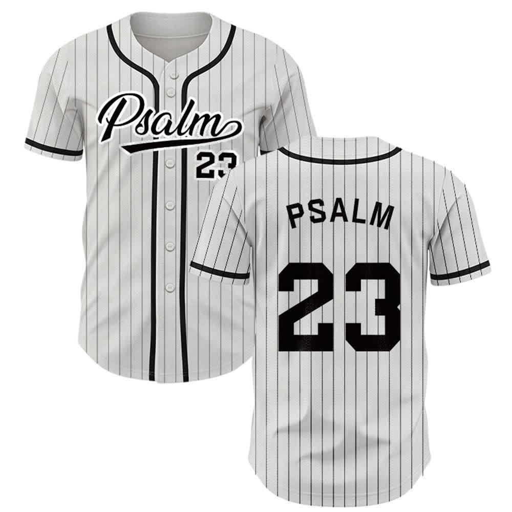 Christianartworkshop Camiseta de béisbol universitaria a rayas con botones, modelo Salmo 23 - Blanco - 5XL - image 0