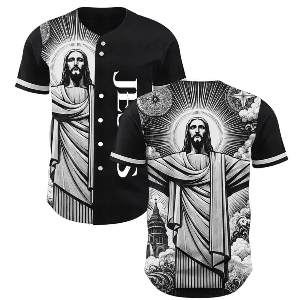 Christianartworkshop Camiseta de béisbol monocromática de Jesus Halo Street - 5XL - image 0