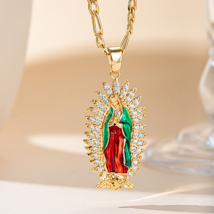 Christianartworkshop Collar con colgante de aureola radiante de Guadalupe: emblema de la suave bendición celestial. - Nuestra Señora A - image 0