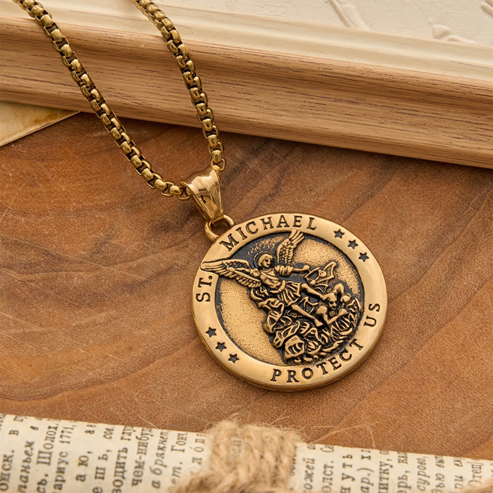 Christianartworkshop Collar clásico con moneda de San Miguel Protégenos: Símbolo de protección sagrada permanente. - Dorado - image 4