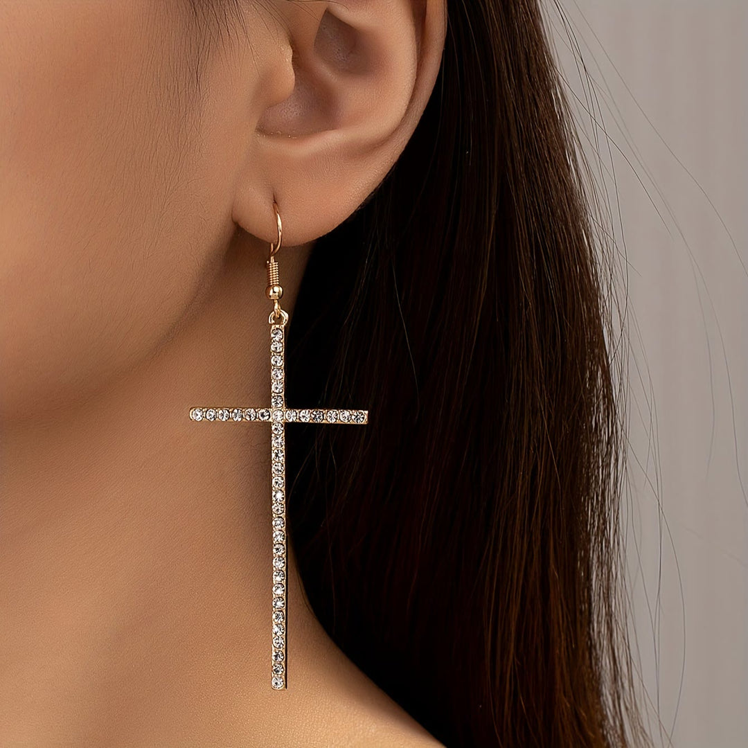 Christianartworkshop Pendientes largos y delgados con forma de cruz: símbolo de tranquila y sagrada serenidad. - Cruz brillante - image 14