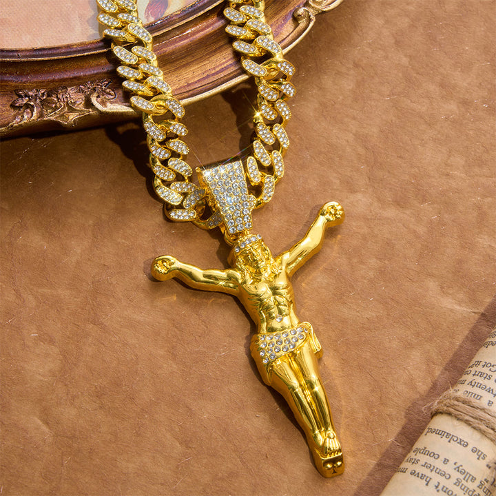 Christianartworkshop Cadena de eslabones con crucifijo texturizado y llamativo: símbolo de refugio sagrado radiante. - Dorado - 60 cm - image 3