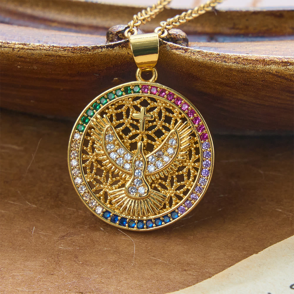 Christianartworkshop Collar con medallón hueco de la paloma del Espíritu Santo: símbolo de pura serenidad celestial. - Espíritu Santo A - image 0