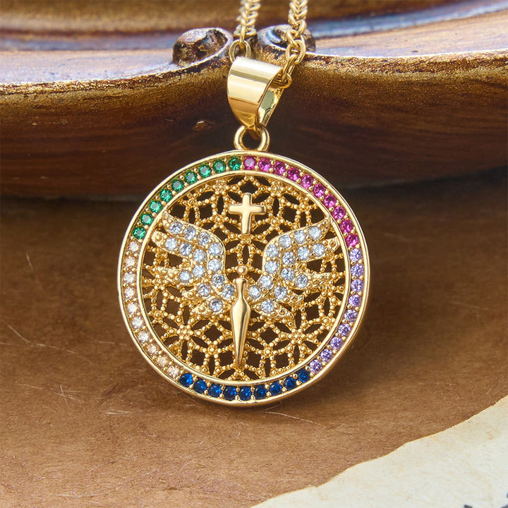 Christianartworkshop Collar con medallón hueco de la paloma del Espíritu Santo: símbolo de pura serenidad celestial. - Espíritu Santo B - image 3
