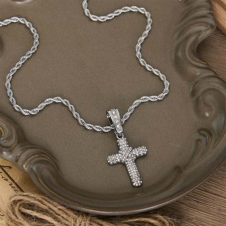 Christianartworkshop Collar con cruz de cadena de cuerda con incrustaciones de diamantes: emblema de la gracia celestial eterna. - Plata - image 4