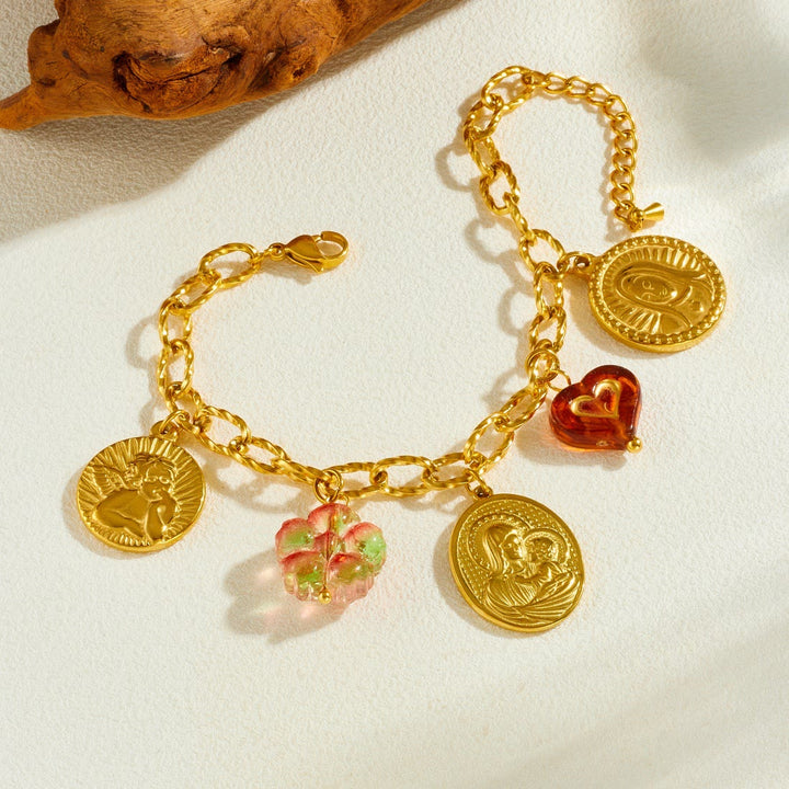 Christianartworkshop Conjunto de cadena ornamentada con retrato de la Virgen María y un querubín: símbolo de la guía celestial pacífica. - image 3