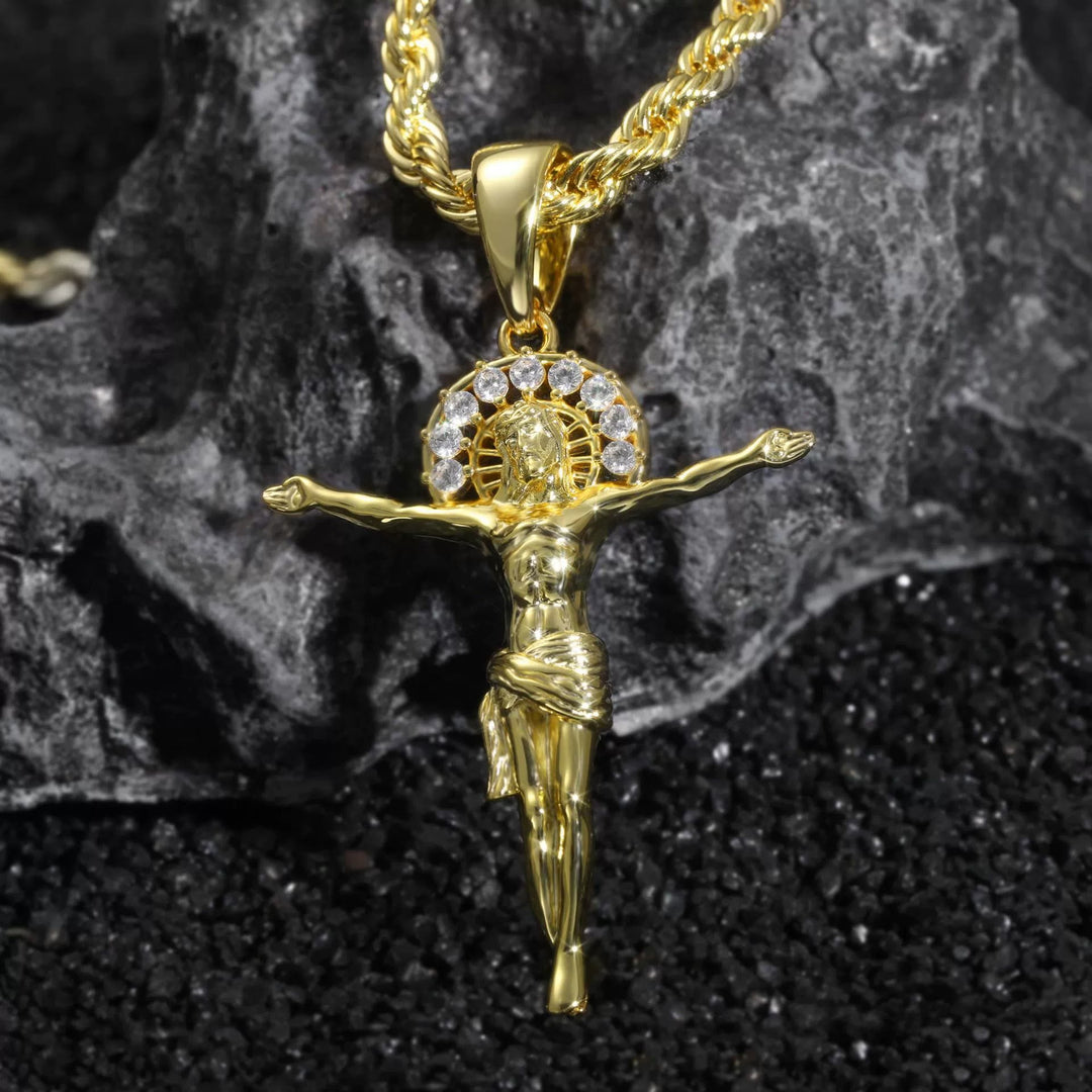 Christianartworkshop Colgante crucifijo con halo de cristal deslumbrante: símbolo de constante serenidad divina. - Crucifijo - image 0