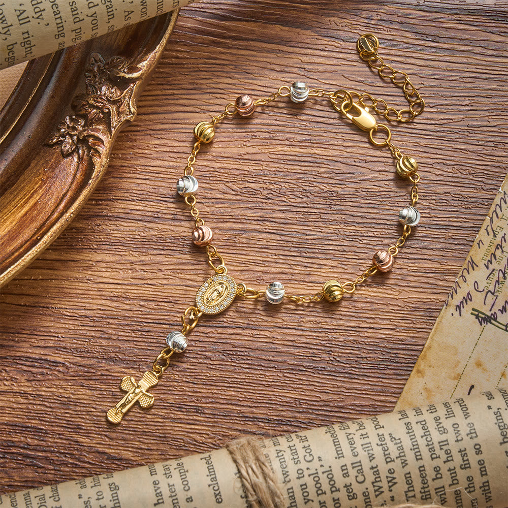 Christianartworkshop Pulsera delicada con cuentas texturizadas y crucifijo de Nuestra Señora de Guadalupe: Portadora de la gracia sagrada perdurable. - image 3