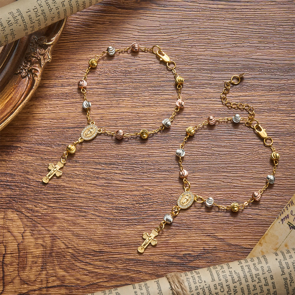 Christianartworkshop Pulsera delicada con cuentas texturizadas y crucifijo de Nuestra Señora de Guadalupe: Portadora de la gracia sagrada perdurable. - image 1