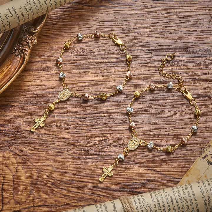 Christianartworkshop Pulsera delicada con cuentas texturizadas y crucifijo de Nuestra Señora de Guadalupe: Portadora de la gracia sagrada perdurable. - image 1