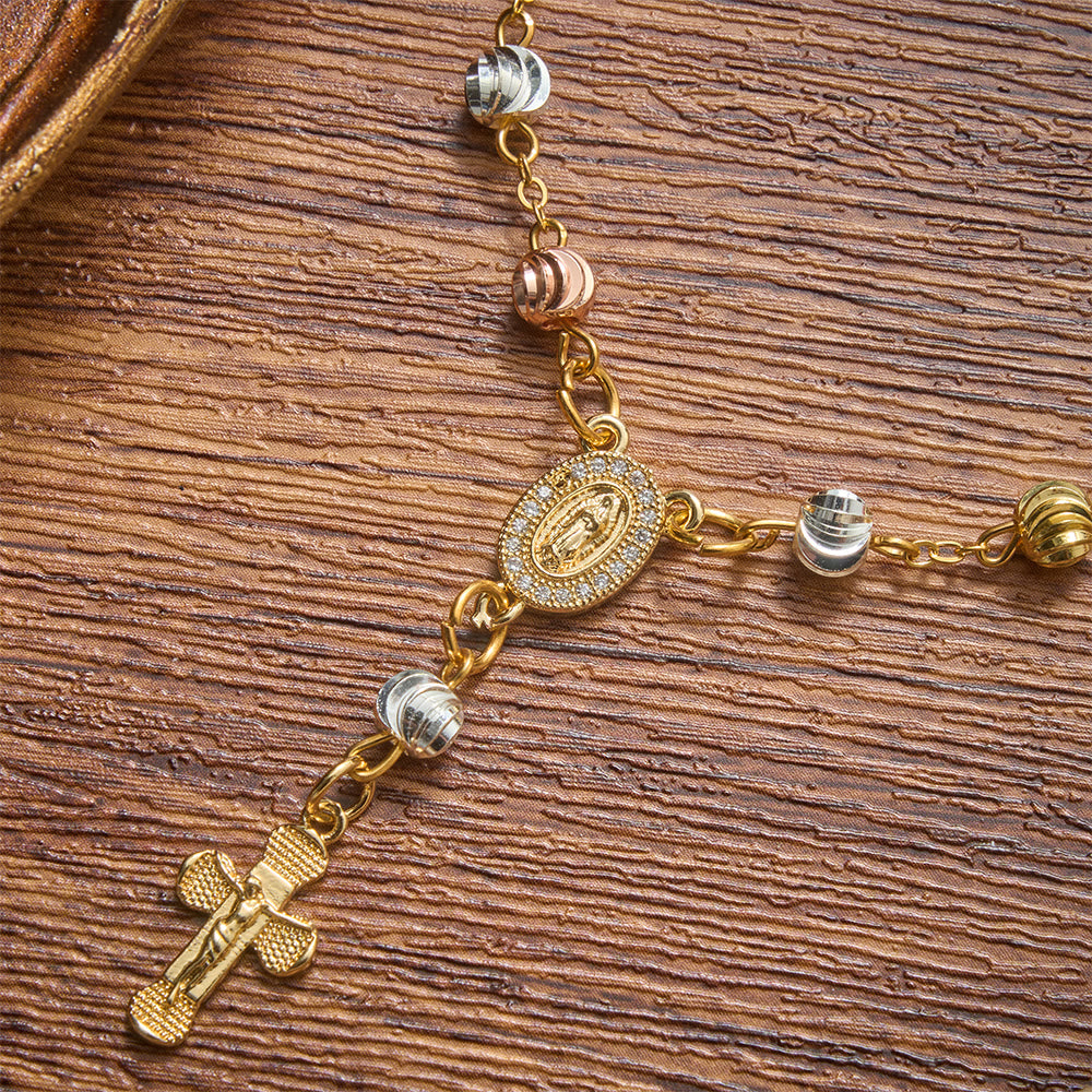 Christianartworkshop Pulsera delicada con cuentas texturizadas y crucifijo de Nuestra Señora de Guadalupe: Portadora de la gracia sagrada perdurable. - image 4