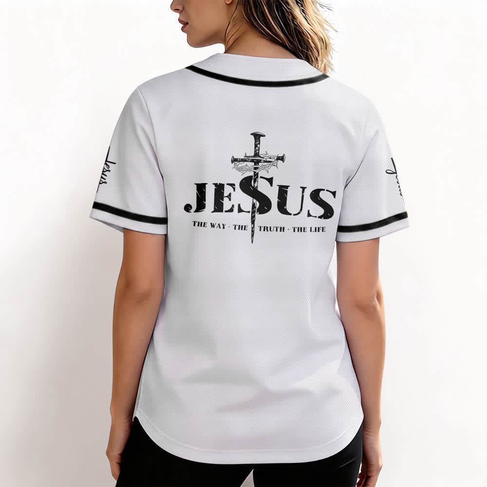 Camiseta de béisbol con estampado de doble cara de Jesús, el Camino, la Verdad y la Cruz de Christianartworkshop - image 11