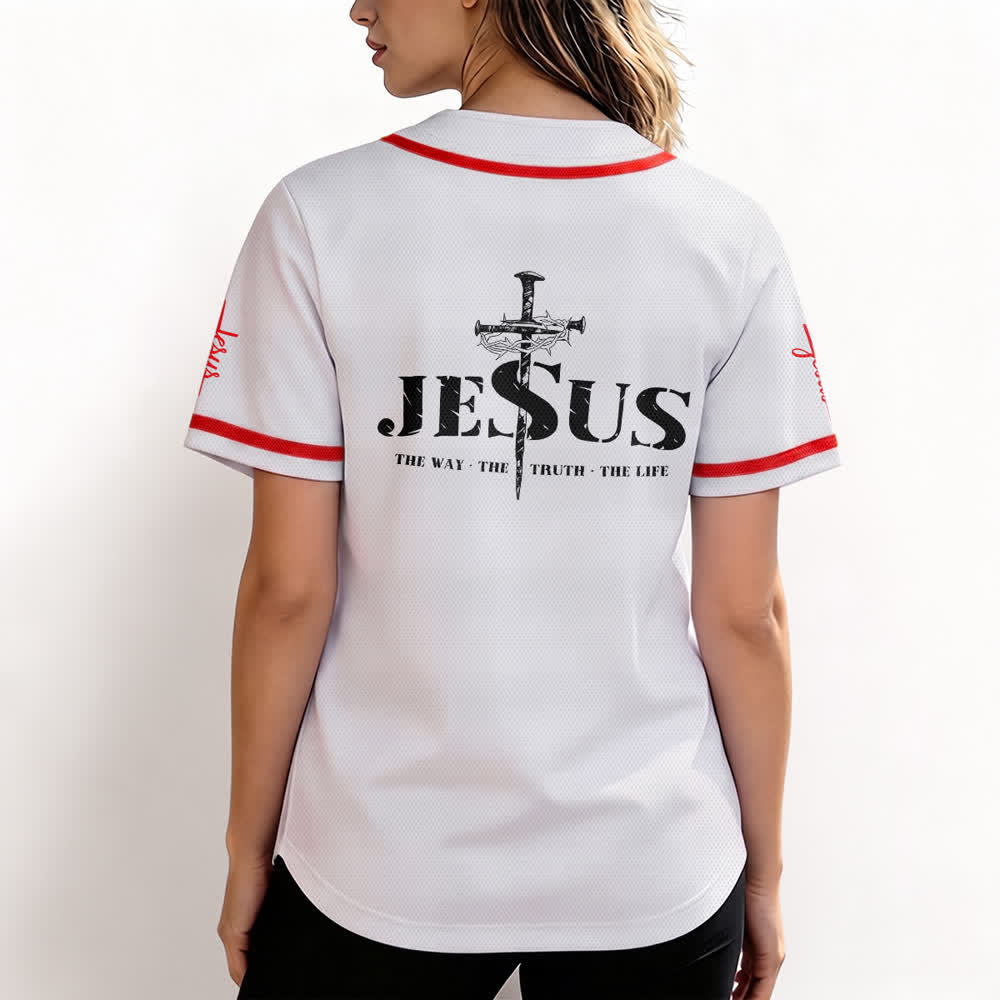 Camiseta de béisbol con estampado de doble cara de Jesús, el Camino, la Verdad y la Cruz de Christianartworkshop - image 18