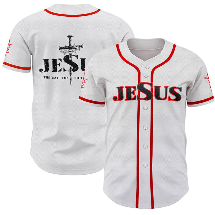 Camiseta de béisbol con estampado de doble cara de Jesús, el Camino, la Verdad y la Cruz de Christianartworkshop - Rojo - 5XL - image 14