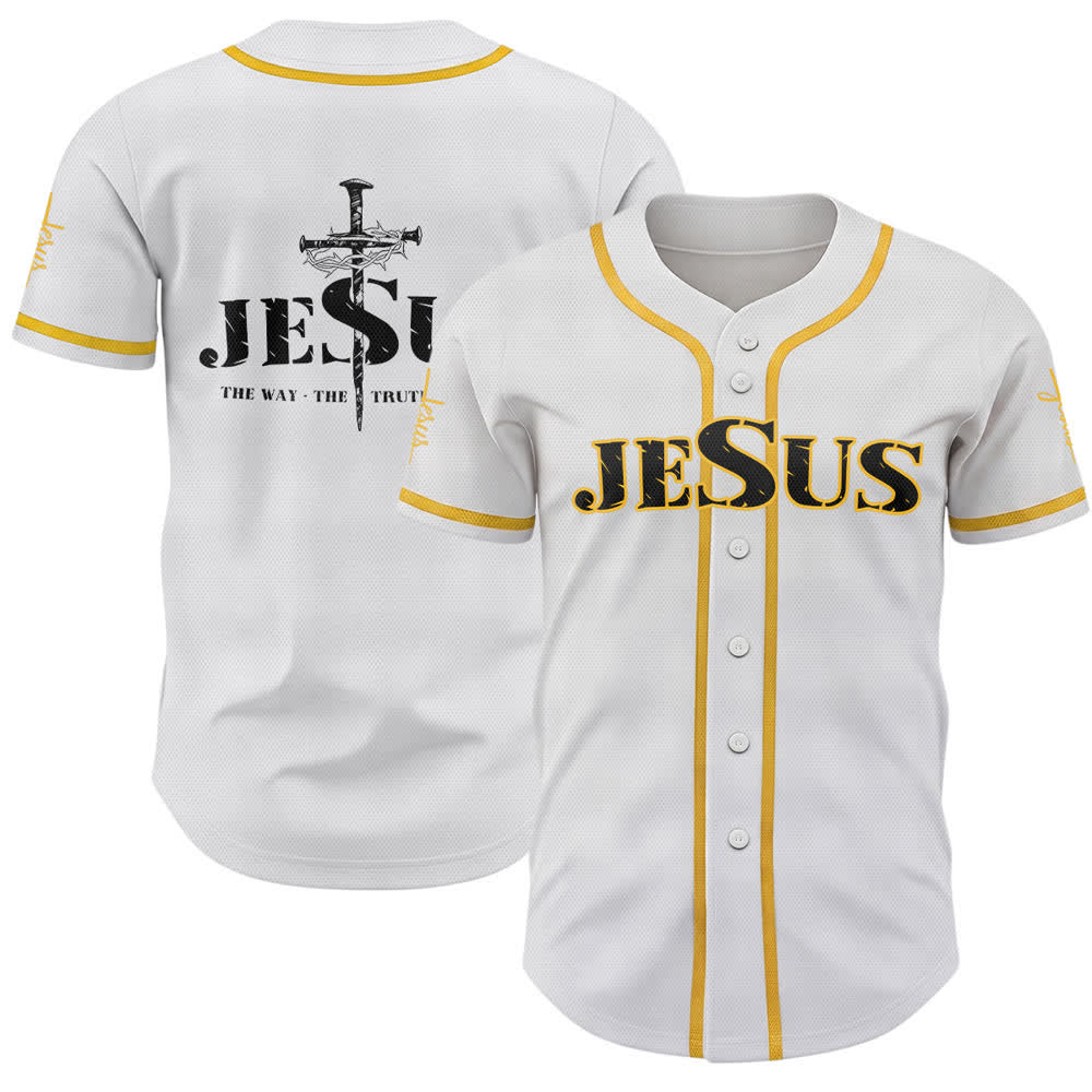 Camiseta de béisbol con estampado de doble cara de Jesús, el Camino, la Verdad y la Cruz de Christianartworkshop - Amarillo - 5XL - image 0