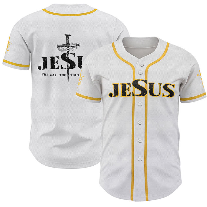 Camiseta de béisbol con estampado de doble cara de Jesús, el Camino, la Verdad y la Cruz de Christianartworkshop - Amarillo - 5XL - image 0