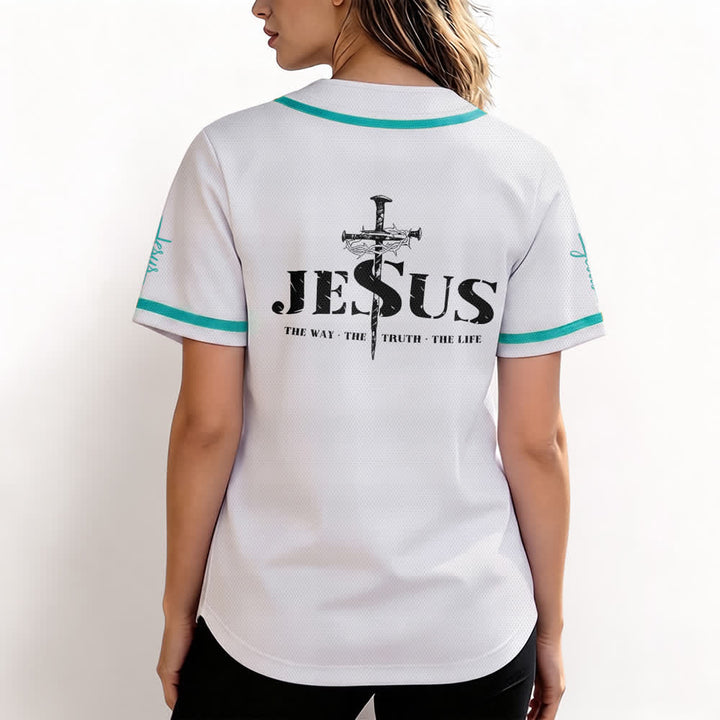 Camiseta de béisbol con estampado de doble cara de Jesús, el Camino, la Verdad y la Cruz de Christianartworkshop - image 32