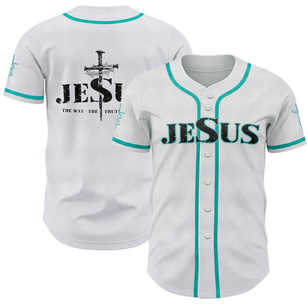 Camiseta de béisbol con estampado de doble cara de Jesús, el Camino, la Verdad y la Cruz de Christianartworkshop - Azul del lago - 5XL - image 28