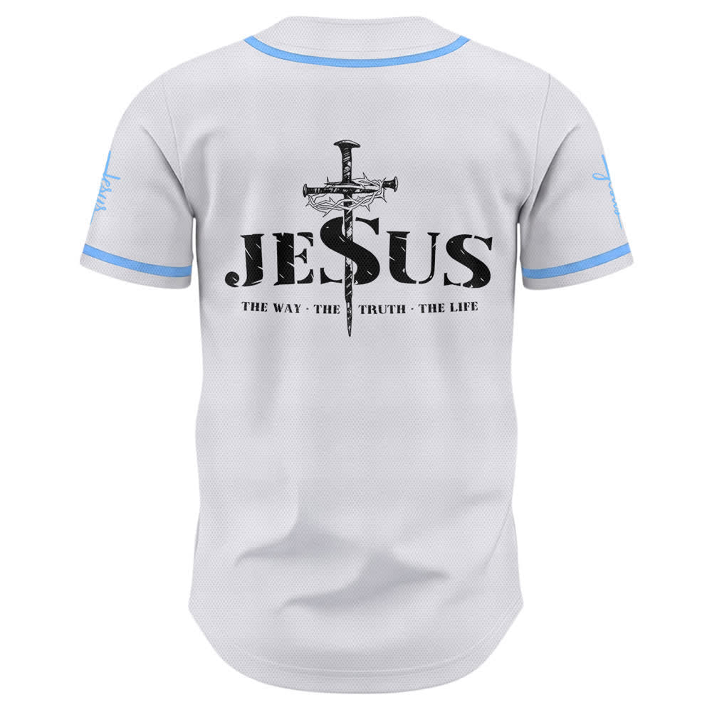 Camiseta de béisbol con estampado de doble cara de Jesús, el Camino, la Verdad y la Cruz de Christianartworkshop - image 37