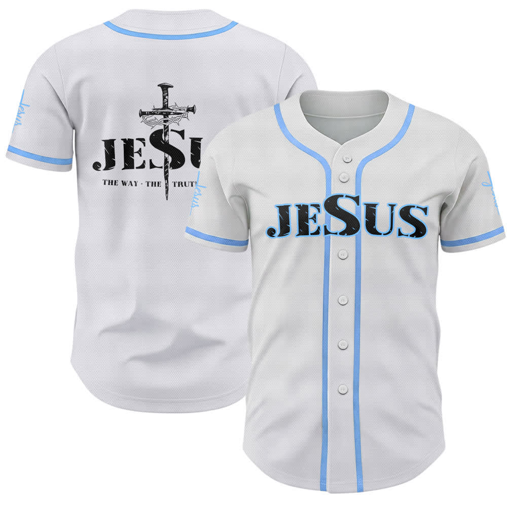 Camiseta de béisbol con estampado de doble cara de Jesús, el Camino, la Verdad y la Cruz de Christianartworkshop - Azul cielo - 5XL - image 35