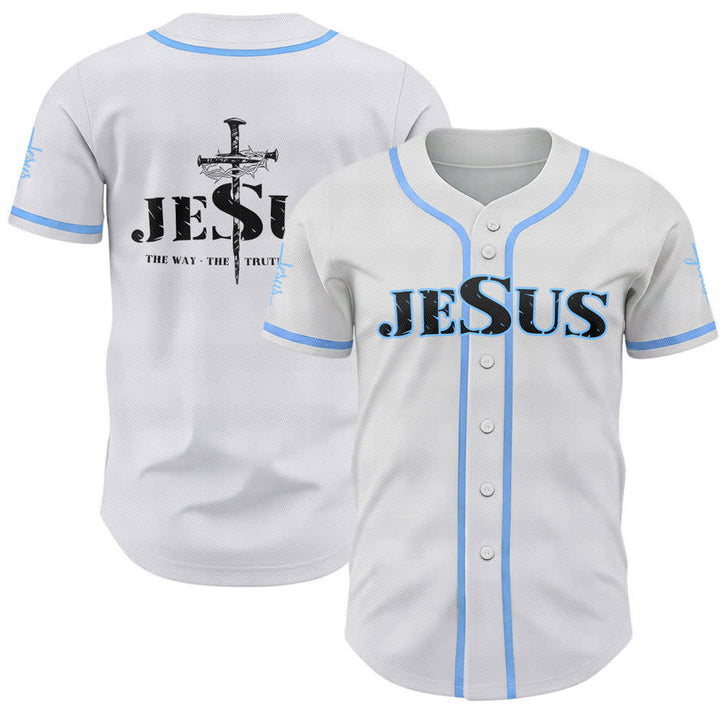 Camiseta de béisbol con estampado de doble cara de Jesús, el Camino, la Verdad y la Cruz de Christianartworkshop - Azul cielo - 5XL - image 35