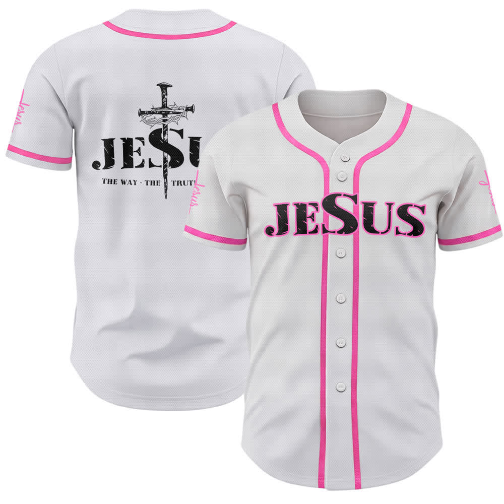 Camiseta de béisbol con estampado de doble cara de Jesús, el Camino, la Verdad y la Cruz de Christianartworkshop - Rosa - 5XL - image 42