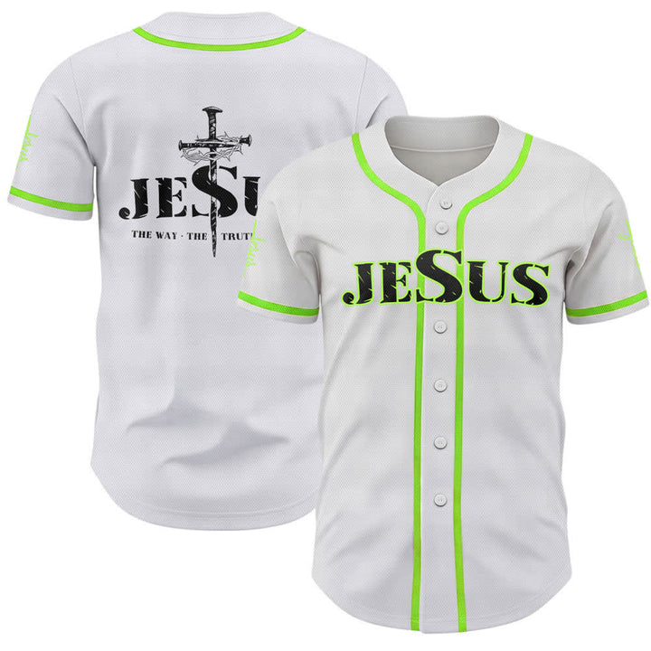 Camiseta de béisbol con estampado de doble cara de Jesús, el Camino, la Verdad y la Cruz de Christianartworkshop - Verde - 5XL - image 49