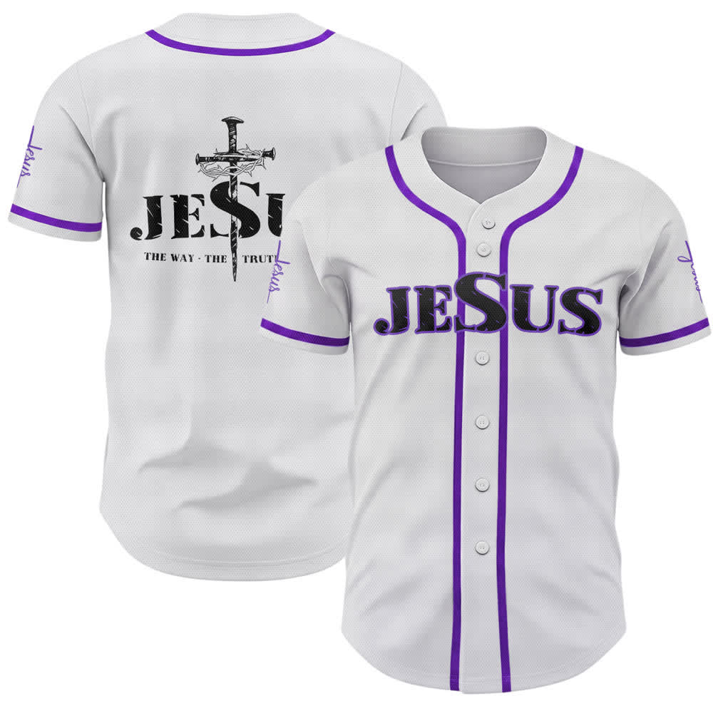 Camiseta de béisbol con estampado de doble cara de Jesús, el Camino, la Verdad y la Cruz de Christianartworkshop - Púrpura - 5XL - image 56