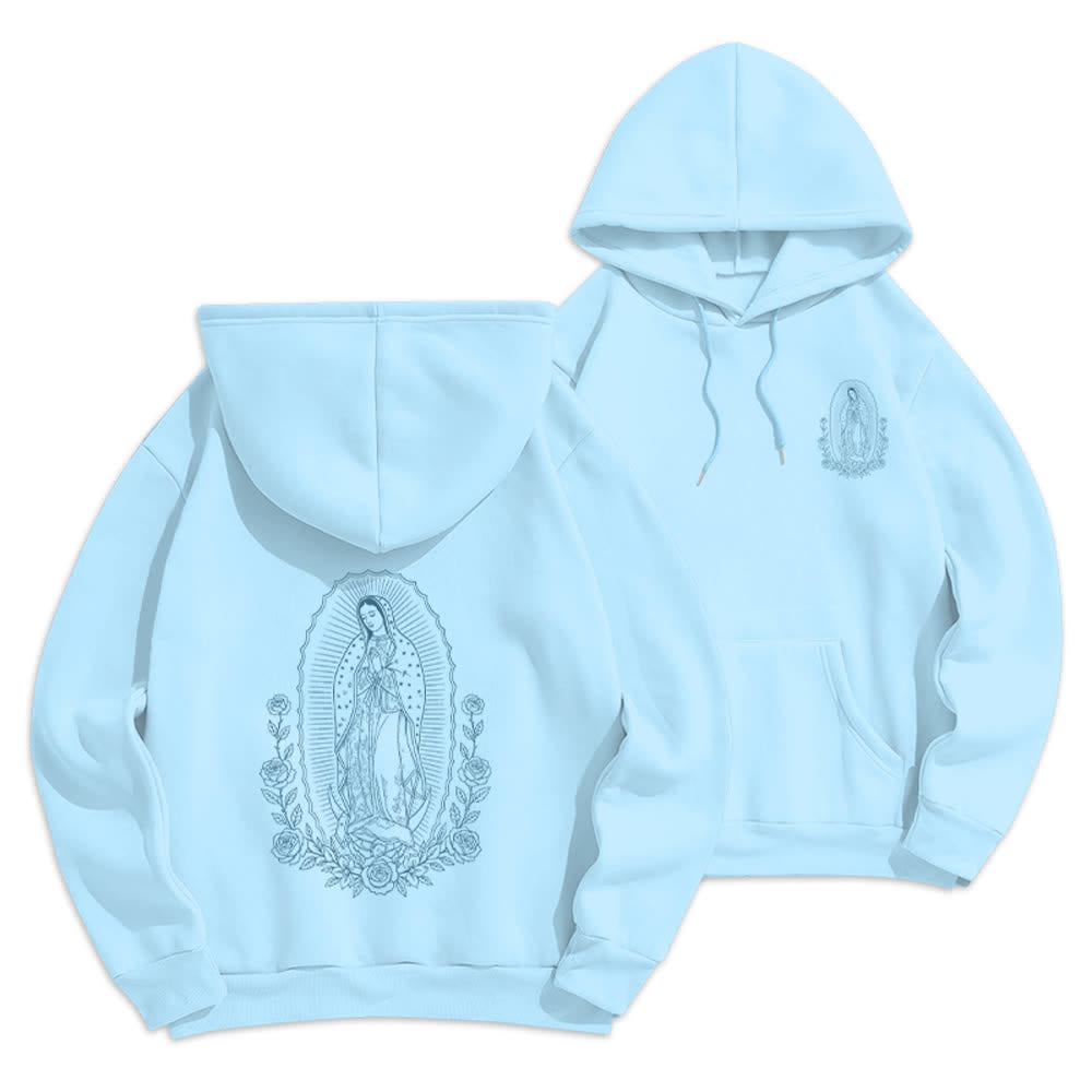 Christianartworkshop Sudadera con capucha de forro polar con estampado vintage de la rosa Mariana. - Azul - 2XL - image 0