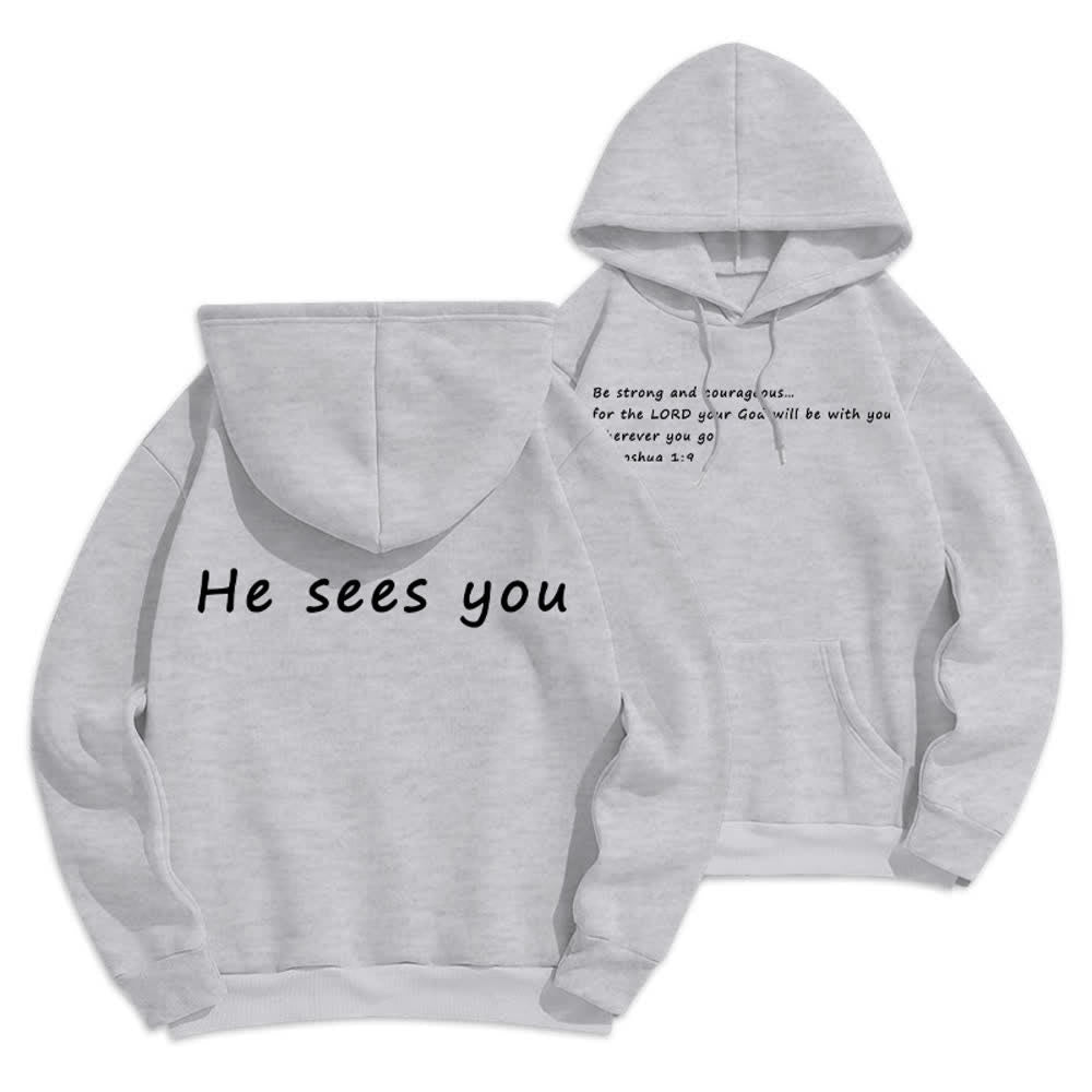Christianartworkshop Sudadera con capucha He Sees You, color gris jaspeado, corte cómodo. - Gris - 2XL - image 0