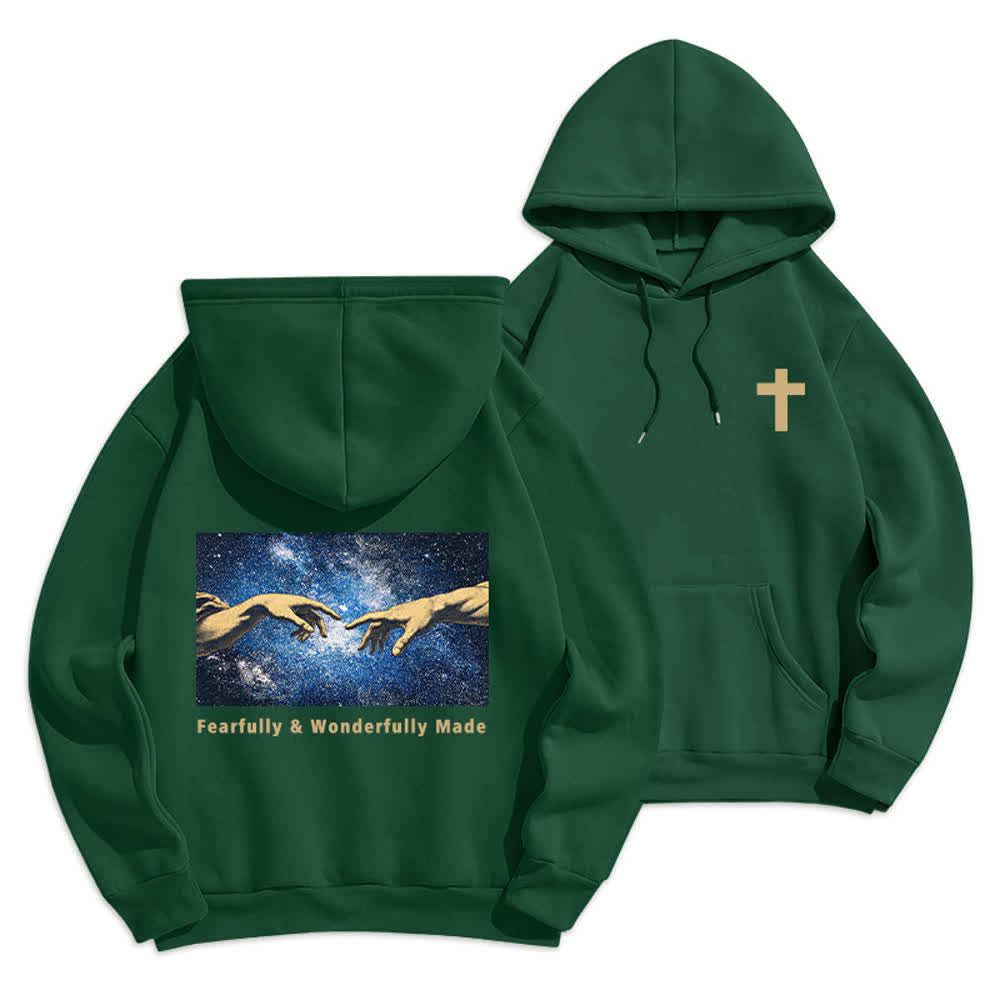Christianartworkshop Sudadera con capucha estampada en la espalda con estrellas, hecha de forma maravillosa y espléndida. - Verde - 2XL - image 21